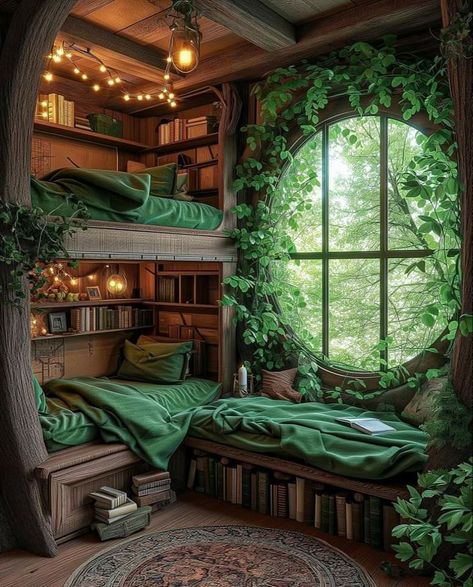 Fantasy Home Design, Fantasy Themed House, Nature Themed House, Simple Cottage House, Fantasy Home Interior, Fantasy Interior Design, Fantasy Cottage Interior, Nature Themed Room, Cozy Cottage Aesthetic