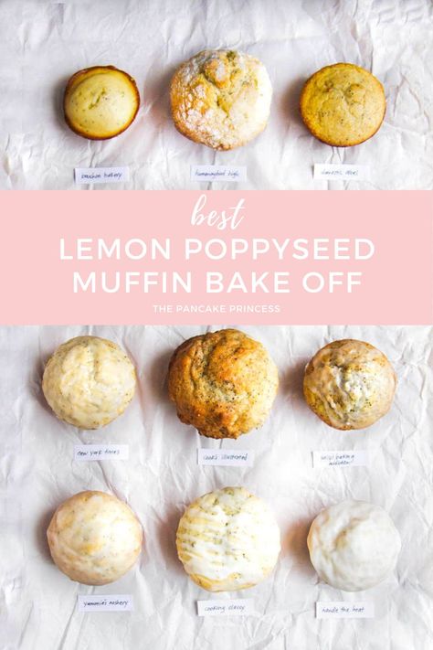 We tried nine of the most popular lemon poppyseed muffin recipes on the internet to find the best! What's your favorite? Lemon Poppyseed Muffins Moist, Bakery Style Lemon Poppyseed Muffins, Jumbo Lemon Poppyseed Muffins, Best Lemon Poppyseed Muffins, Spring Muffins, Poppyseed Muffin Recipe, Poppyseed Recipes, Rosie Birthday, Poppyseed Muffin