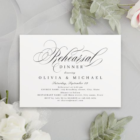 Elegant classic calligraphy rehearsal dinner invitation Simple Rehearsal Dinner, Classic Calligraphy, Wedding Minimalist, Wedding Rehearsal Dinner Invitations, Invitation Calligraphy, Rehearsal Dinner Invitation, Dinner Invitation, Vintage Traditional, Rehearsal Dinner Invitations