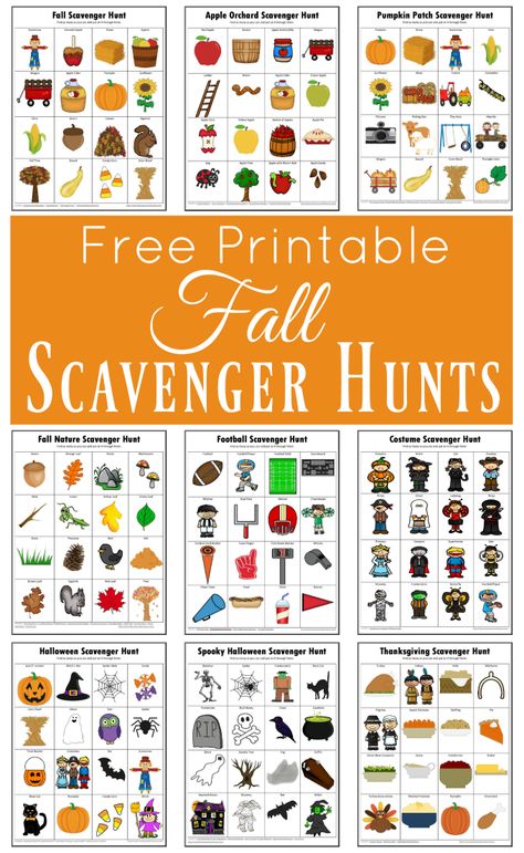 These free printable fall scavenger hunts are great way to get kids engaged in an activity and exploring the world around them while having fun. Thesmes include: fall, apple orchard, pumpkin patch, nature, football, halloween costume, halloween, spooky halloween, thanksgiving Fall Nature Walk Scavenger Hunt, Thanksgiving Scavenger Hunt, Football Halloween, Strašidelný Halloween, Fall Scavenger Hunt, Thanksgiving Games For Kids, Halloween Scavenger Hunt, Free Games For Kids, Education Positive