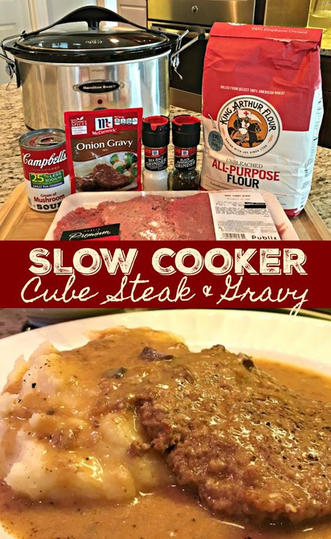 Slow Cooker Cube Steak, Cubed Steak Recipes Easy, Cube Steak And Gravy, Steak And Gravy, Crockpot Cube Steak, Cubed Steak, Cube Steak Recipes, Cube Steak, Diner Recept