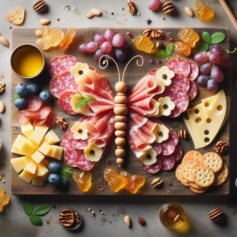 Fluttering Flavors: Crafting A Butterfly Charcuterie Board - Butterfly Charcuterie Board Ideas, Woodland Creature Charcuterie Board, Baked Good Charcuterie Board, Bug Charcuterie Board, Gorgeous Charcuterie Board, Butterfly Food Art, Charcuterie Board Retirement Party, Rustic Wedding Charcuterie Board, Butterfly Snacks For Party