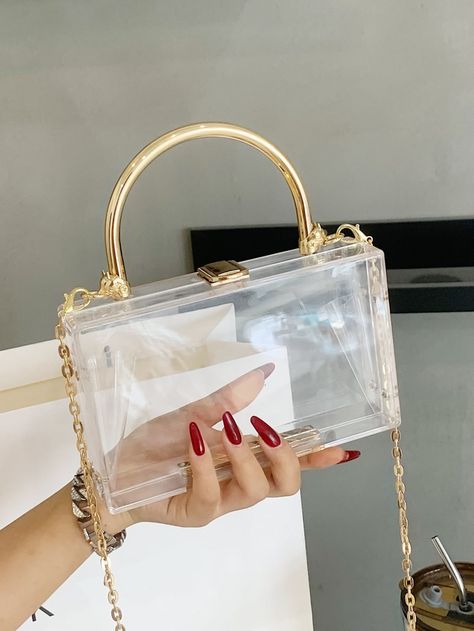 Clear Fashionable Collar  PMMA Plain Box Bag Embellished   Women Bags Acrylic Box Clutch, Woman Purse, Clear Clutch, Clear Purses, Transparent Box, Wedding Entrance, Girly Bags, Fancy Bags, Box Clutch