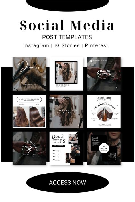 Elevate your online presence with our customizable Canva templates for hair stylists and salons! #HairGoals #SalonLife #SocialMediaMagic #BeautyBusiness #OnlinePresence Stylist Aesthetic, Hair Content, Instagram Font, Canva Fonts, Salon Names, Social Templates, Instagram Grid, Branding Tips, Branding Mood Board