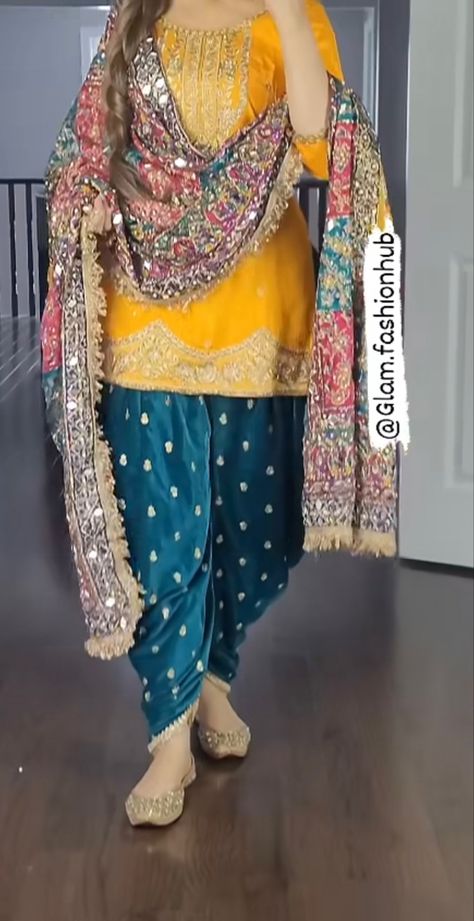 Patiala Dress Designs, Patiala Dress Patterns, Patyala Suit Designer For Girl, Patiala Suit Designs Party Wear, Latest Haldi Outfits, Colourful Dupatta, Dhoti Dresses For Women, Latest Traditional Dresses, Punjabi Suits Patiala