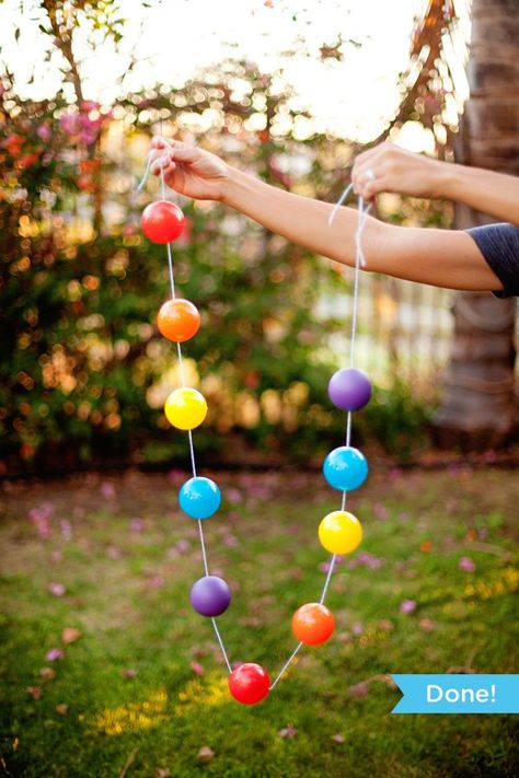 DIY Tutorial: Colorful Plastic Ball Party Garland // Hostess with the Mostess® Balls Birthday Theme, Have A Ball Birthday Party, Bouncy Ball Birthday, Ball Theme Birthday, Ball Theme Party, Ball Birthday Party, Ball Birthday Parties, Holiday Hostess Gifts, Plastic Ball