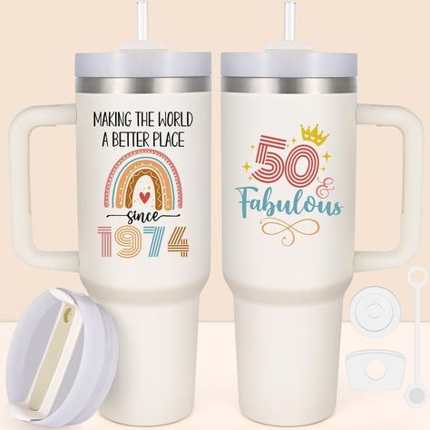 PRICES MAY VARY. 【50th Birthday Gifts For Her】: Struggling to choose a 50th birthday gift? Aha! Try this well-packaged birthday gift. "Since 1974 and 50 & Fabulous " design is 3D-printed for vivid, long-lasting colors! Imagine their joy and surprise at seeing a pattern with their birth year！ 【Unique Memorable Gift Ideas】: Our Make The World A Better Place Since 1974 design Cheers to half a century and the next chapter! Perfect 50th birthday gifts for your wife, sister, friends, or yourself who i Turning 50 Gift Ideas For Women, 50 Th Birthday Gift Ideas For Women, 50th Bday Gifts For Women, 50th Birthday Gift Ideas For Women, Birthday Gift Ideas For Friends, 50th Birthday Ideas For Women, 50th Birthday Gift Ideas, 1974 Birthday, 50th Birthday Gifts For Woman