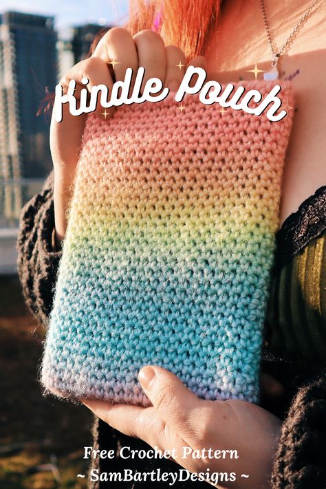 Free Crochet Pattern - Kindle Pouch - Sam Bartley Kindle Crochet Cover Pattern, Kindle Sleeve Crochet Pattern, Crochet Kindle Case Pattern Free, Crochet Kindle Sleeve Free Pattern, Kindle Crochet Cover, Kindle Case Pattern, Crochet Kindle Case, Crochet Hook Case Free Pattern, Crochet Kindle Sleeve