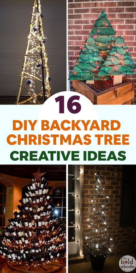 Get ready to bring a unique touch of holiday cheer to your outdoor space with these unconventional DIY backyard Christmas tree ideas. Upcycle old pallets into charming rustic displays, hang vintage sleds for a whimsical look, or go all out with a stunning tree made of twinkling lights. Embrace the magic of the season by filling your backyard with creative and imaginative Christmas tree designs that will surely stand out. Whimsical Christmas Outdoor Decor, Wine Bottle Christmas Tree, Backyard Christmas, Ladder Christmas Tree, Tomato Cage Christmas Tree, Fall Landscaping, Driftwood Christmas Tree, Christmas Garden Decorations, Light Tree