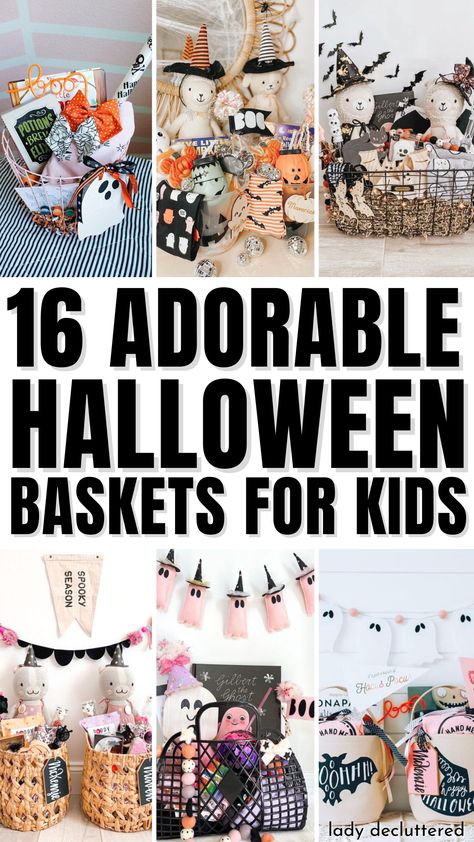 16 Adorable Halloween Baskets for Kids Simple Boo Baskets For Kids, Halloween Treat Bucket Ideas, Halloween Boo Baskets For Kids, Boo Basket For Kids Boys, Small Halloween Gift Baskets For Kids, Kids Spooky Basket Ideas, Boo Baskets For Kids Diy, Boo Basket Ideas For Teen Daughter, Halloween Basket For Toddlers