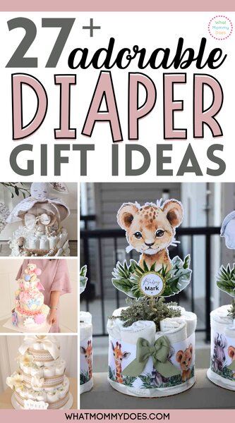 17+ Adorable Diaper Gift Ideas {Practical AND Fun to Give!} - What Mommy Does Diaper Ideas For Baby Shower Gift, Diaper Crafts For Baby Shower Diy, Diaper Decorations For Baby Shower Diy, Diaper Display Ideas, Sprinkle Shower Gift Ideas, Diaper Gifts For Baby Showers, Diaper Ideas For Baby Shower Diy, Diaper Party Gift Ideas, Diaper Decorating Ideas