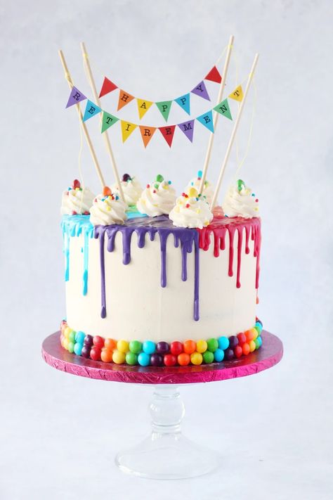 Cake With Rainbow, Rainbow Border, Cake Rainbow, Retirement Cake, Rainbow Bunting, Rainbow Birthday Cake, Bowl Cake, Salty Cake, Gateaux Cake