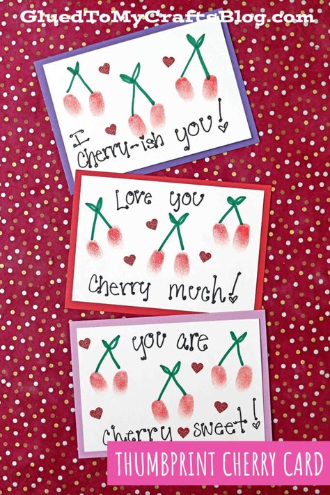 Friendship Crafts For Infants, Cherry Card, Valentines Day Crafts For Preschoolers, Preschool Valentine Crafts, Toddler Valentine Crafts, Homemade Valentines Day Cards, February Crafts, Diy Valentines Cards, Valentine's Day Crafts For Kids