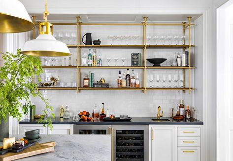 Pantry Modern, Oak Shelving, Bar Shelving, Sugar Land Texas, Home Wet Bar, Elegant Bar, Home Bar Design, Sugar Land, Home Bar Decor