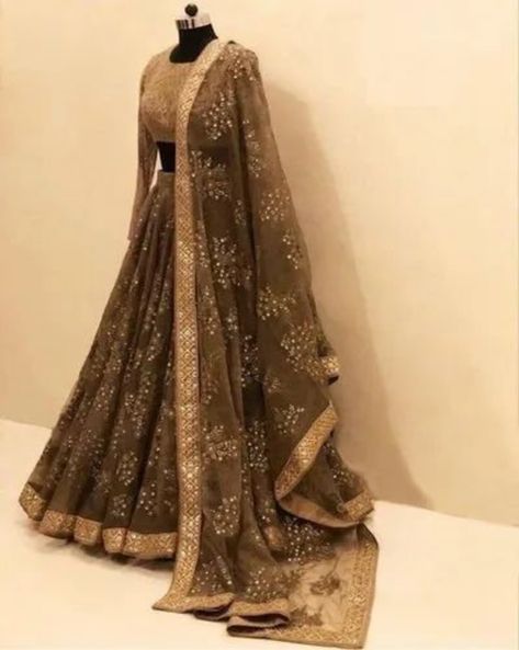 Buy Magnificent Coffee Brown Colored Net Lehenga Choli Designer Online in India - Etsy Dark Brown Lehenga, Brown Lehenga, Sequence Lehenga, Gold Lehenga, Designer Bridal Lehenga Choli, Georgette Lehenga, Wedding Lehenga Designs, Lehnga Dress, Lehenga Blouse Designs