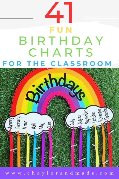 Fun ideas for a birthday chart for the classroom, including ideas for preschool, kindergarten or any elementary classroom. Learn how to make unique birthday displays that your students will love. Birthday Chart Kindergarten, Simple Birthday Board Classroom, Birthday Display For Classroom, School Birthday Wall Ideas, Unique Birthday Charts For Classroom, Birthday Chart Ideas For Preschool, Classroom Birthday Display Ideas, Birthday Chart Preschool, Chart Ideas For Kindergarten