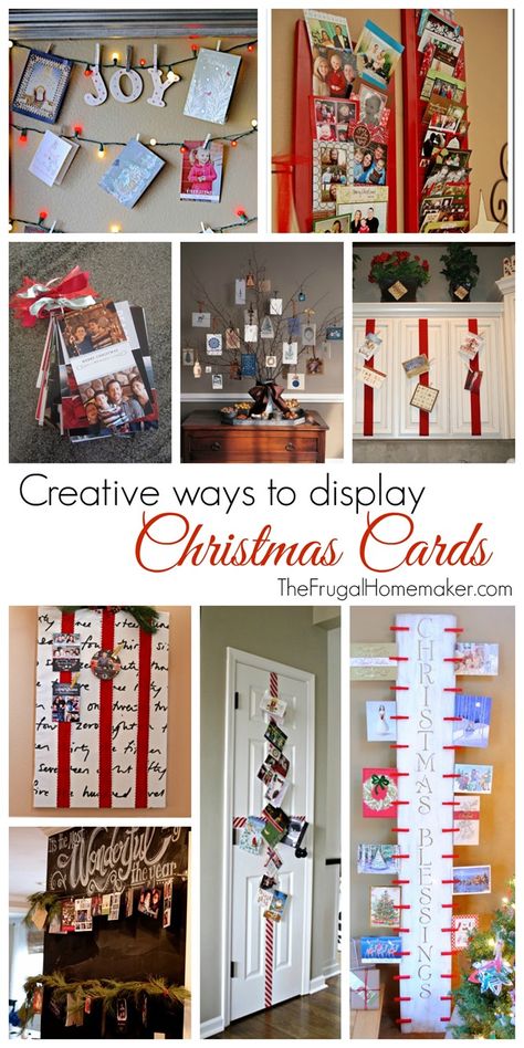 Creative ways to display Christmas cards - 31 days to take the Stress out of Christmas Christmas Card Ribbon Display, Christmas Cards Decoration Ideas, Christmas Card Decoration Ideas, Christmas Cards Decor, How To Display Holiday Cards, Christmas Picture Display Ideas, Display Holiday Cards, Ideas To Display Christmas Cards, Christmas Card Organization