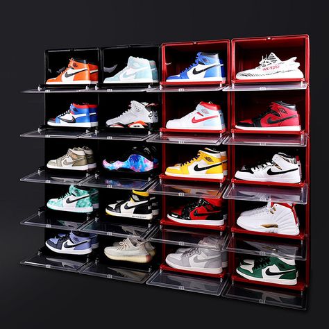 Stackable collapsible shoe box bins with lid competitive price acrylic shoe storage organizer box Sneaker Rack, Plastic Shoe Rack, Shoe Containers, Shoe Storage Box, Plastic Shoe Boxes, Sneakers Box, Foldable Shoes, Shoe Rack Organization, Collection Display