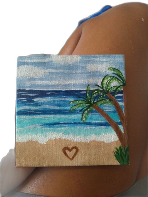 Paints from walmart, canvas 3x3 from hobby lobby. 6 Canvas Painting Ideas, Canvas Painting Ideas Beach, Beach Paintings On Canvas Easy, Painting Ideas Beach, Cute Easy Paintings, Canvas Painting Ideas, Easy Canvas Painting, Painting Inspo, Drawing Inspo