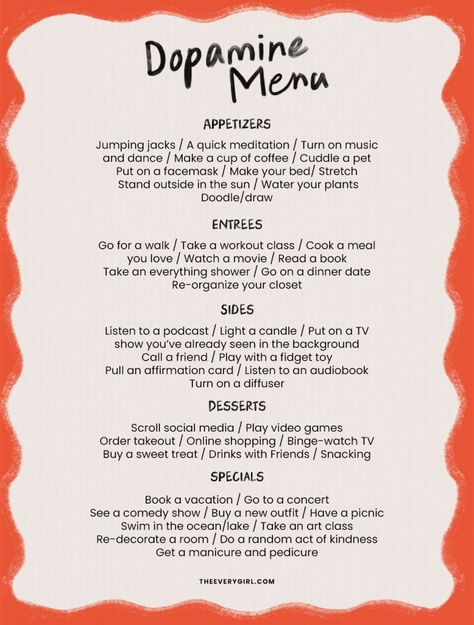 Dopamine Menu Ideas Journal, What Is Your, Dopamine Menu Journal, Dopamine Menu Morning Routine, Things To Put In Your Planner, How To Make Goals, Dopamenu Ideas, Dopamine Menu Template, Dopamine Ideas