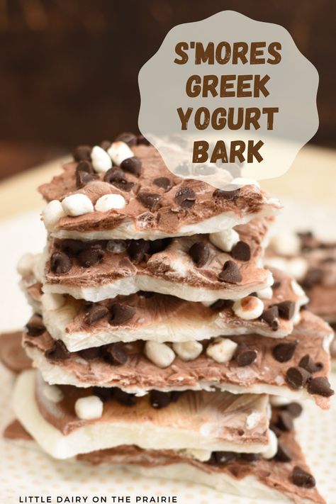 S’mores Greek Yogurt, Frozen Protein Smores, Yogurt Bark With Graham Cracker, High Protein Yogurt Bark, Greek Yogurt Cups, Greek Yogurt Bark Recipes, Vanilla Greek Yogurt Dessert, Smores Bark, Frozen Greek Yogurt Bark