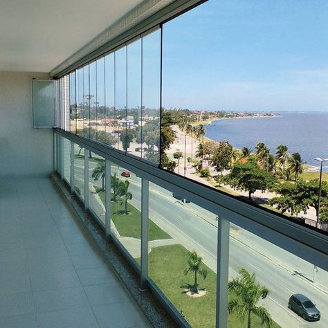 Glass Balcony Ideas, House Balcony Ideas, Glass Balcony Railing, Balcony Glass Design, Condo Balcony, Glass Balcony, Apartment Exterior, Folding Glass Doors, Balcony Railing Design