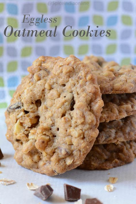 Eggless Oatmeal Cookies, Eggless Cookie Recipes, Egg Free Baking, Egg Free Cookies, Eggless Cookies, Eggless Desserts, Easy Christmas Cookie Recipes, Mug Cakes, Eggless Recipes