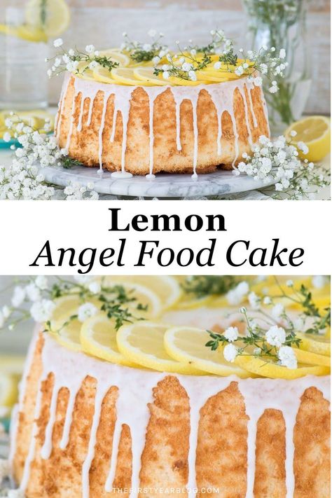 Easy and rustic lemon angel food cake that begins with a box mix! Angel food cake is so light and delicious and lemon is a great new twist. Best Angel Food Cake, Lemon Angel Food Cake, Curd Filling, Italian Dinner, Bundt Cakes, Angel Food Cake, Lemon Desserts, Food Cake, Lemon Recipes