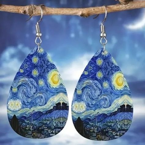 Vincent Van Gogh's "Starry Night" Earrings New Ships Within 1 Business Day. All Sales Are Final. Gogh The Starry Night, Starry Night Painting, Holiday Party Gift, Starry Night Van Gogh, Packing Jewelry, Hanging Earrings, Girls Jewelry, Boutique Jewelry, Ear Jewelry