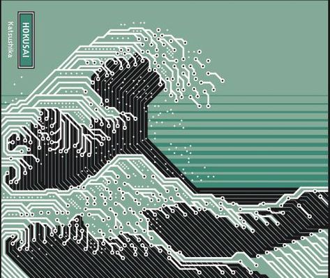 hokusai by Alain Bousquet Posters Conception Graphique, Art Cyberpunk, Earth Illustration, Desain Buklet, 8bit Art, New Retro Wave, Great Wave Off Kanagawa, Plakat Design, Arte Cyberpunk