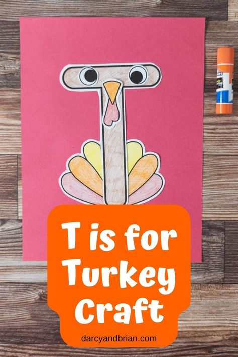 Engage your little ones with this adorable turkey craft! Free printable included for easy cut and paste. Practice coloring, handwriting, and fine motor skills while exploring the letter T. Perfect for preschool and kindergarten letter of the week activities. Don't miss out on this fun Thanksgiving activity! Grab your free printable now and get crafting! Letter T Turkey Craft, T For Turkey Craft, T Is For Turkey Preschool, Turkey Name Crafts Preschool, F Is For Fall Craft, Thanksgiving Name Craft, Letter T Crafts For Preschool, Thanksgiving Pictionary, Turkey Alphabet