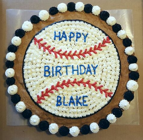 Baseball Cookie Cake Baseball Birthday Cookie Cake, Softball Cookie Cake, Baseball Cookie Cake Ideas, Sports Cookie Cake, Decorating Cookie Cakes, Cookie Cake Birthday Designs Boy, Lemon Blueberry Cake Decoration, Cookie Cake Birthday Designs, Baseball Cookie Cake