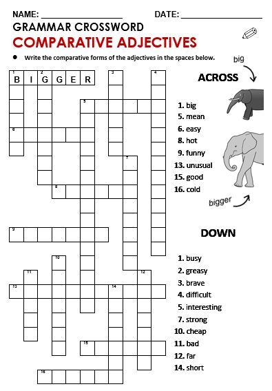 This is a great crossword puzzle to practice comparative adjectives with your ESL students. Esl Grammar Worksheets, English Crosswords Worksheets, Comparative Adjectives Grammar, Comparative Adjectives Exercises, Comparative Adjectives Worksheets, Comparatives And Superlatives Worksheets, Comparatives Worksheet, Comparative And Superlative Worksheets, Comparative Adjectives Worksheet