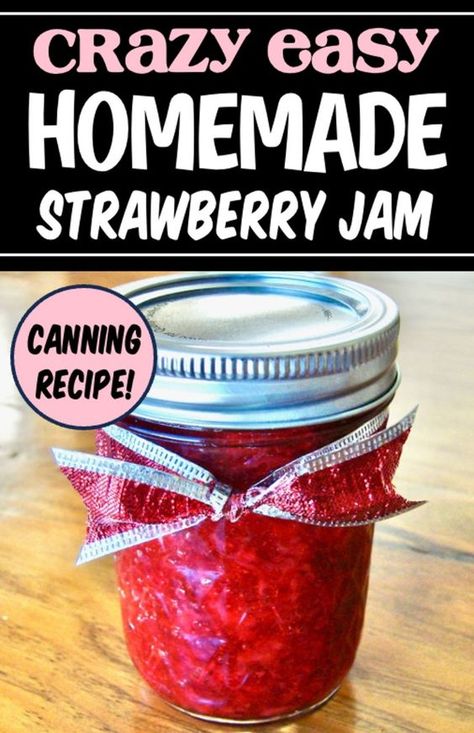 This Homemade Strawberry Jam canning recipe is so easy to make! Whether you're new to preserving and canning recipes, or are a seasoned pro, these easy step-by-step instructions will show you how to make the BEST homemade strawberry jam you've ever made! These make cute mason jar gifts, too! Here's what you need to do... Strawberry Jam Using Frozen Strawberries, Strawberry Jam Recipe Canning, Canning Berries, Strawberry Jam Recipes, Strawberry Jam With Pectin, Strawberry Canning, Canning Strawberries, Easy Strawberry Jam Recipe, Canning Jelly