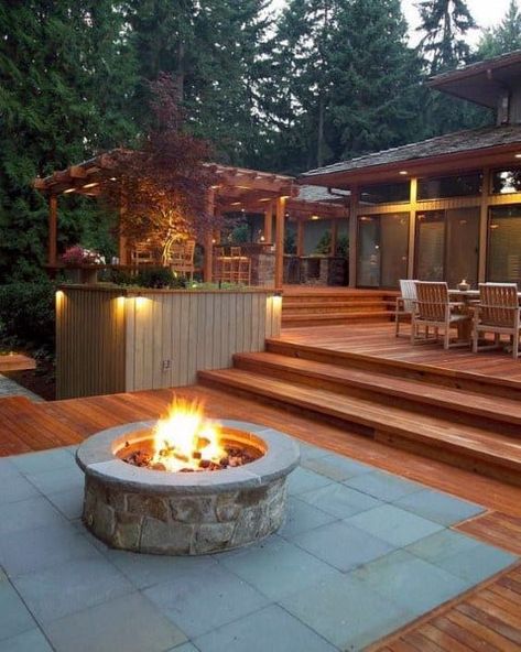 Multiple Level Deck Ideas, Multilevel Deck Ideas, Multi Level Deck Ideas, Hillside Deck, Level Backyard, Hart House, Multi Level Deck, Tiered Deck, Deck Fire Pit