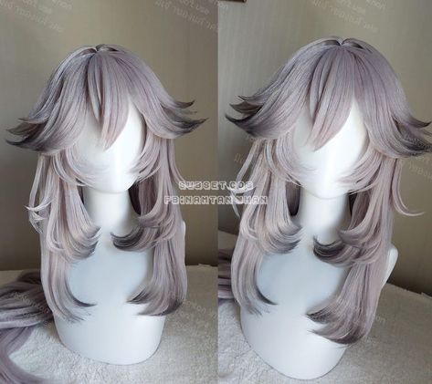 Cool Wigs For Women, Art Hairstyle Ideas, Anime Hair Cosplay, Genshin Hair Ideas, Anime Wig Hairstyles, Kitsune Hairstyle, Hair Styles For Characters, Anime Hair Inspiration, Cute Hairstyles Wigs