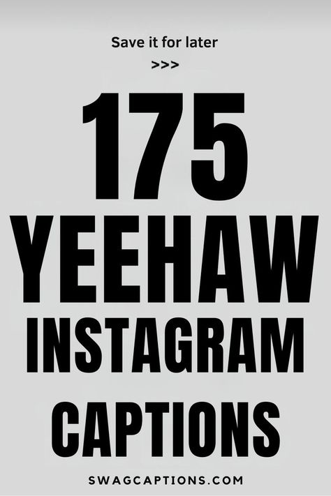 Looking to add a fun, spirited touch to your Instagram posts? Discover the perfect words with our "175+ Yeehaw Instagram Captions"! From charming country sayings to playful phrases, these captions will bring your posts to life and capture that true yeehaw spirit. Perfect for rodeo days, country nights, or any time you want to share a bit of Western flair. Oh Hey There Captions, Short Cowboy Quotes, Tyler Childers Captions, Cute Country Instagram Captions, Punchy Insta Captions, Rodeo Instagram Captions, Country Quotes For Instagram, Cowboy Captions For Instagram, Hat Captions For Instagram