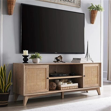 75 Inch Tv, Boho Mid Century Modern, Wood Tv Console, Living Tv, Modern Entertainment Center, Tv Console Table, Television Stands, Muebles Living, Tv Stand With Storage