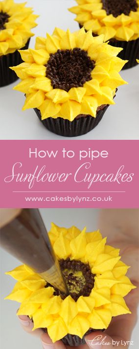 Sunflower Cake Decoration, Sunflower Frosting, Sunflower Cake And Cupcakes, Cupcake Flower Tutorial, August Cupcake Ideas, Sunflower Cupcake Cake, How To Decorate Flower Cupcakes, Sunflower Buttercream, Sunflower Graduation Cakes