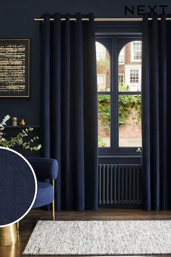 Dark Blue Curtains, Dark Blue Rooms, Navy Curtains, Navy Blue Curtains, Dark Blue Bedrooms, Navy Living Rooms, Dark Curtains, Eyelet Curtains, Curtain Pole