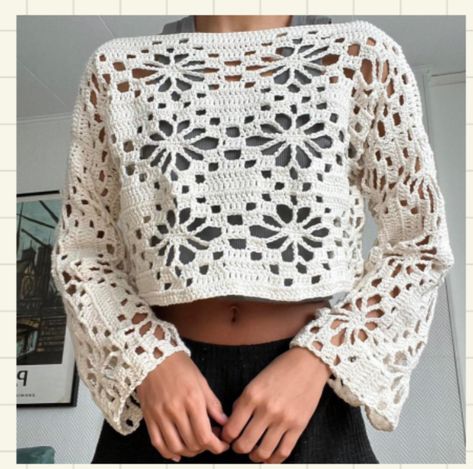 Blouse Au Crochet, Crochet Flower Top, Crochet Jumper, Mode Crochet, Crochet Ladies Tops, Crochet Lace Top, Crochet Tops Free Patterns, Crochet Vintage, Flower Top