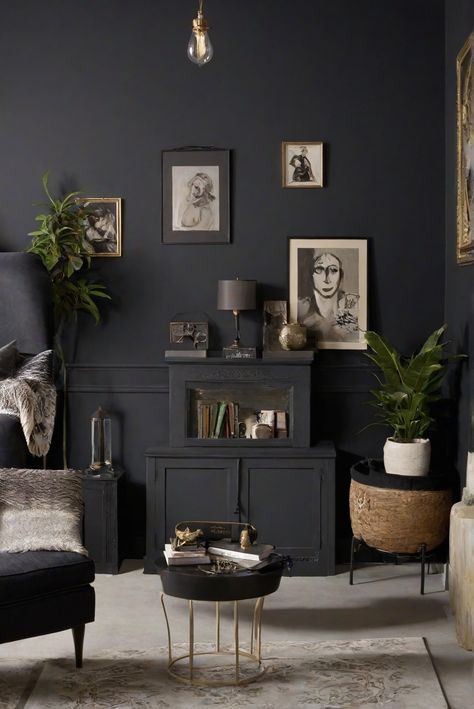 1. Darkroom wall paint
2. Living room decor
3. Interior design
4. Westpear Interiors Monochrome Painted Room, Dark Paint Living Room Ideas, Wall Paint Living Room, Dark Wall Colors, Interiors 2024, Dark Walls Living Room, Paint Living Room, Charcoal Wall, Living Room 2024