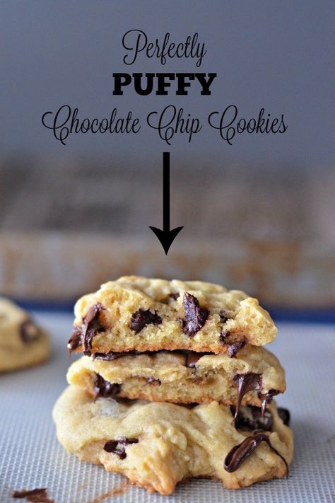 Perfectly Puffy Chocolate Chip Cookies High Altitude recipe Puffy Chocolate Chip Cookies, High Altitude Chocolate Chip Cookies, High Altitude Baking, Baking Treats, Mountain Mama, Chocolate Chip Recipes, Chips Recipe, High Altitude, Cookies Recipes Chocolate Chip