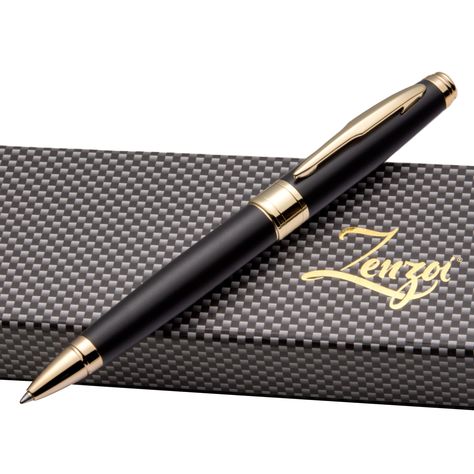 PRICES MAY VARY. Enjoy A Luxury Writing Pen – Designed with high quality materials and beautiful details, this unique ball point pen is a stylish brass metal pen perfect for everyday writing at the office Stylish Premium Pen - With their sleek and elegant design, these nice pens for women or men make a great gift. The matte black barrel and shiny gold pen accents of these cool pens give them an expensive and sophisticated look Comfortable Pens For Writing - Writing pens for journaling have a lux Nice Pens, Expensive Pens, Gift Set For Men, Stylish Pens, Pen Set Gift, Luxury Pens, Gold Pen, Metal Pen, Pen Design