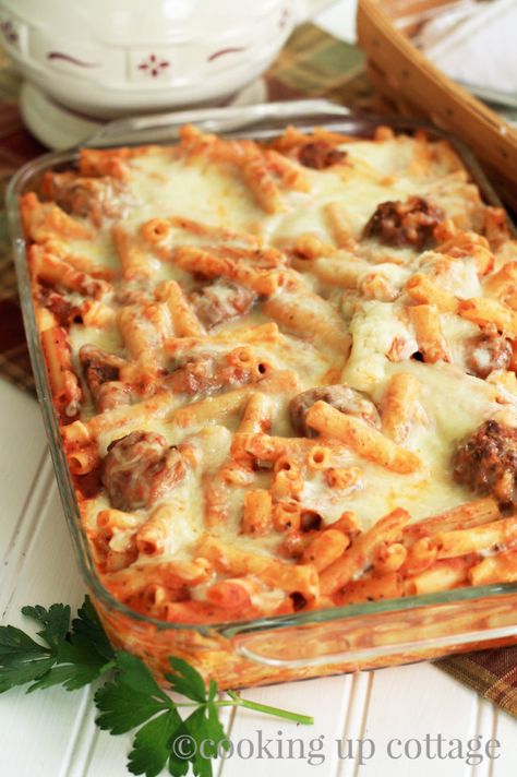 Rigatoni With Meat Sauce, Baked Ziti With Meatballs, Homemade Meat Sauce, Cheese Stuffed Meatballs, Baked Rigatoni, Meatball Casserole, Meatball Pasta, Meatball Bake, Feta Salat