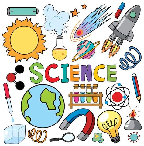 Free vector colorful science objects and... | Free Vector #Freepik #freevector #science-cartoon #science-experiment #physics-science #cartoon-drawing Physics Board Ideas, Science Project For Kindergarten, Science Classroom Display, Science Project Drawing, Science Frame, Science Poster Ideas, Science Design Ideas, Science Drawing Ideas, Kindergarten Science Projects