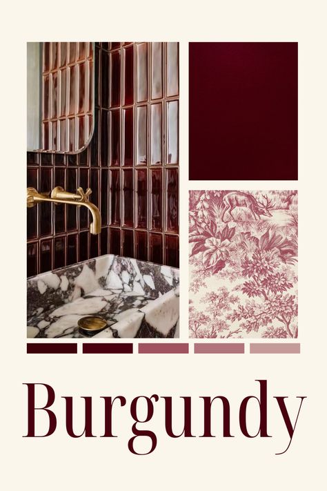 Dive into the rich allure of burgundy, where sophistication meets warmth and elegance. From fashion runways to interior design palettes, this timeless hue is making waves and stealing hearts.  Transform your bathroom or bedroom into a sanctuary of comfort and opulence with burgundy accents. Pink Burgundy Bedroom, Pink And Burgundy Bathroom, Burgundy Panelling, Burgundy Ceiling, Victorian Restroom, Red Theory Interior Design, Burgundy Rooms, Maroon Bathroom Ideas, Burgundy Interior Design