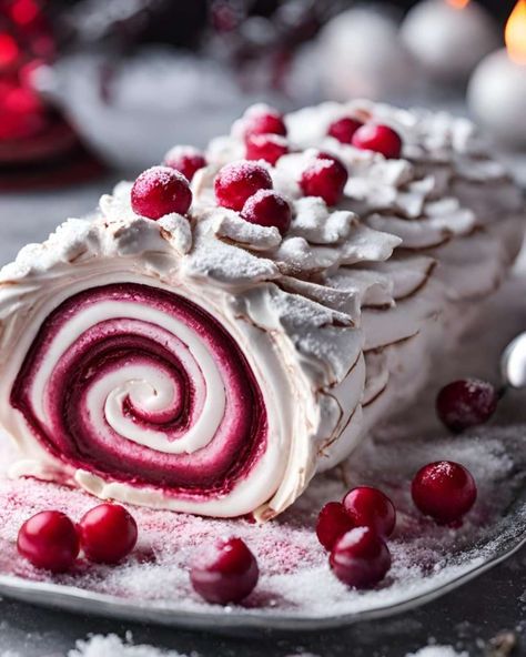 Vanilla Yule Log, Cherry Treats, Christmas Yule Log, Yule Log Cake, Sweet Roll Recipe, Cake Style, Holiday Dishes, Unique Birthday Cakes, Yule Log