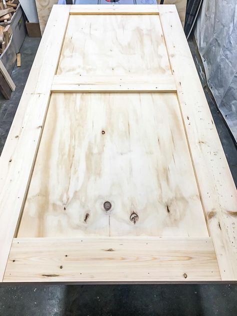 Nail 1x6 boards to the perimeter and middle of the plywood backing to create your barn door. Build A Barn Door, Plywood Door, Pallet Deck Diy, Building A Barn Door, Door Plan, Diy Sliding Barn Door, Textured Panels, Woodworking Supplies, Diy Barn Door