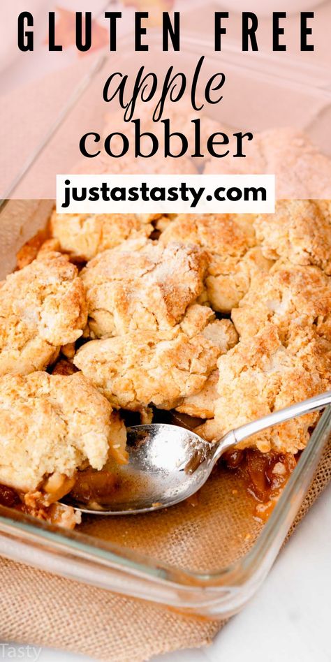 This easy gluten free apple cobbler is delicious and perfect for Thanksgiving! Gf Apple Cobbler Gluten Free, Gf Apple Cobbler, Apple Dessert Recipes Gluten Free, Glutton Free Desserts Easy Recipes, Gf Apple Desserts, Almond Flour Cobbler, Apple Cobbler Gluten Free, Gluten Free Apple Desserts, Healthy Apple Cobbler